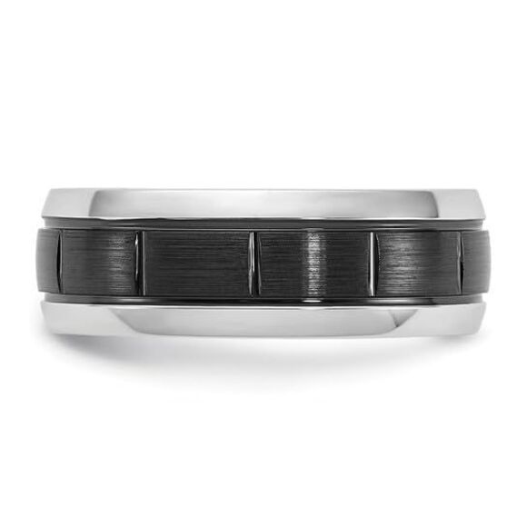 Chisel Cobalt Polished with Brushed Black IP-plated Grooved Center 8mm Band - Picture 8 of 9